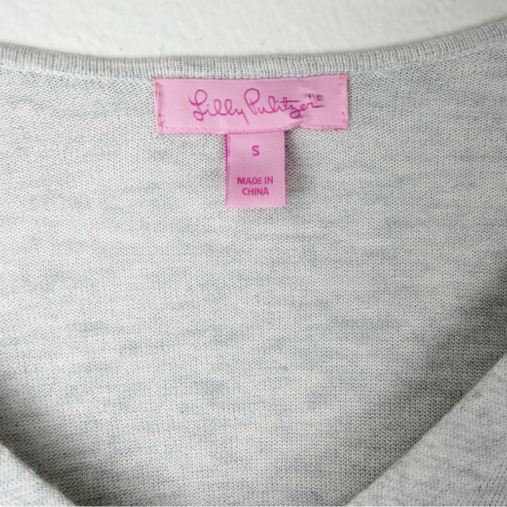 Lilly Pulitzer Martine Tassel V-Neck Sweater Ribbed Sleeves Gray Size Small - Picture 6 of 13